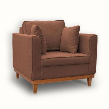 Imagem de Poltrona Base de Madeira Linho Premium Moderno Minimalista Confortável