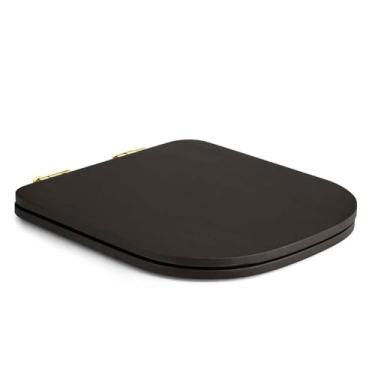 Imagem de Assento Poliester Soft Close Piano Marrom Fosco para vaso Deca com Ferragem Dourada