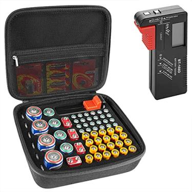 Imagem de LinkIdea – Caixa organizadora para armazenamento de bateria rígida, caixa organizadora com testador BT-168, suporte seguro para estojo de bateria – comporta 63 pilhas de vários tamanhos AA AAA 9V C D com testador de bateria