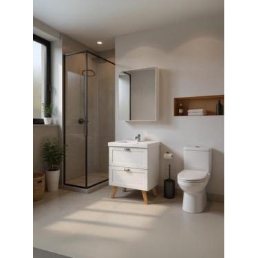 Imagem de Gabinete para Banheiro com Cuba e Armario 60cm Retro Mdf Branco Milano