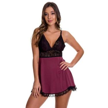Imagem de Camisola Curta Sensual D Rend 167 Com Renda, M, Preto vinho