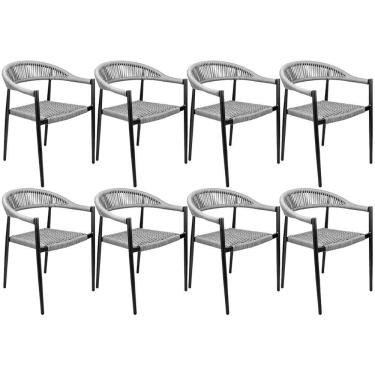 Imagem de Kit 08 Cadeiras Decorativas área Gourmet Base Preto Corda Náutica Nevada R01 Chumbo - Lyam Decor