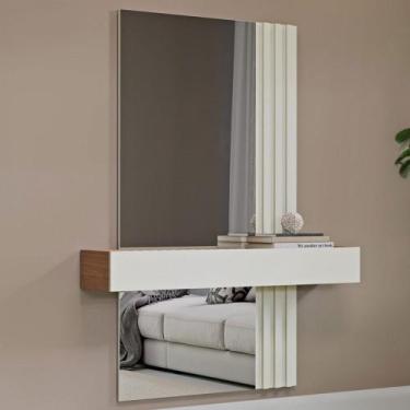 Imagem de Aparador 1 Gaveta com Espelho Ripado Freijó/Off White - Dalla Costa, B