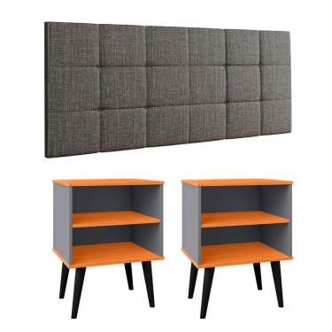 Imagem de Kit 2 Mesinhas Canto Lateral Nicho Decoração Retrô Cabeceira Suspensa Almofadada Painel Cama Box Casal 1,40 Quarto Completo - RPM