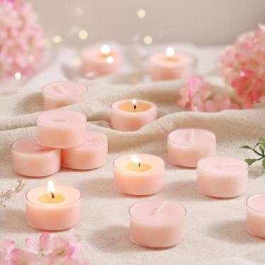 Imagem de Velas perfumadas com luzes de chá, Sakura Blush, pacote com 16 – velas perfumadas de rosa suave – 100% cera de palma – 6 horas de queima de velas votivas de aromaterapia para decoração de primavera
