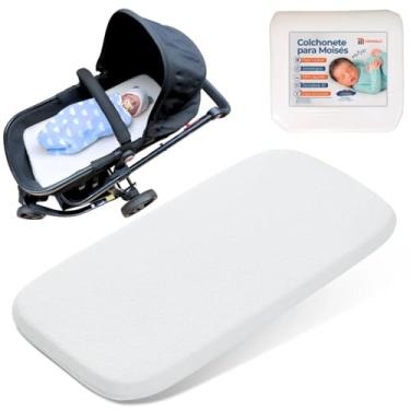 Imagem de Colchonete P/Carrinho Bebê Moisés Universal Capa Removível Macio Enxoval Monolo (Branco)
