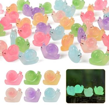 Imagem de HUIANER Miniatura de caracol 60 peças de mini caracol que brilham no escuro jardim de fadas caracóis resina estatueta de animal musgo decoração de paisagem DIY artesanato decoração de casa