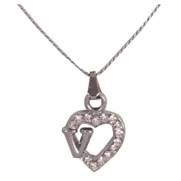 Imagem de Touchstone Bollywood indiano feito à mão com letra do nome do alfabeto amor expressivo strass branco designer joia grossa fofa corrente elegante pingente em tom prata para mulheres, Metal, Sem Pedra