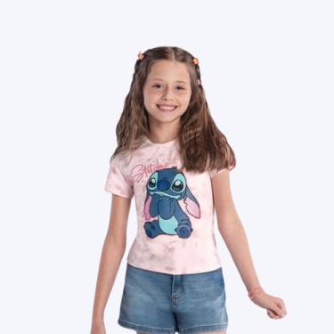 Imagem de Blusa Manga Curta Rosa Tie-Dye Stitch Infantil Menina Brandili 26924 R