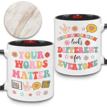 Imagem de MEDROC Presentes de Fonoaudiologia - Canecas de Café Cerâmica 325 ml com Bolsa de Maquiagem, Presente de Fonoaudiologia para Mulheres, Presente de Apreciação do Dia do Professor para SLP SLPA