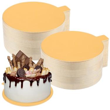 Imagem de Kifmurase 200 peças de mini tábuas de bolo redondas douradas mousse de bolo, base de cupcake banhada a papelão descartável para cozinha, assar, bolo, pizza, sobremesa, bandeja de cupcake (10 cm)