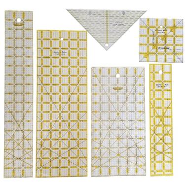 Imagem de HONEYSEW Régua de costura acrílica com anéis antiderrapantes para acolchoar e costurar ângulos de corte de tecido régua retangular (conjunto de 6 peças)