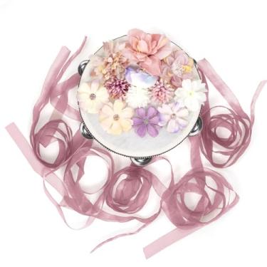 Imagem de YCXYQ Rosa Roxo - Pandeiros de 17 cm Flor de Seda Tambores de Mão Percussão Instrumento Musical Dança Profissional Tambor Portátil Adereços de Dança Profissional Adequado para Dançarinos Profissionais