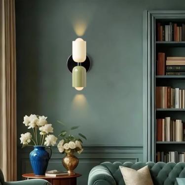 Imagem de Zobawlks Arandela vintage penteadeira de banheiro: luzes de parede de meados do século corredor do quarto - espelho de iluminação de parede de metal (verde e branco)