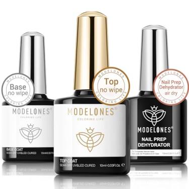 Imagem de modelones Base de gel e top coat com conjunto de desidratador de unhas, kit de preparação de arte de unhas de diamante super brilhante