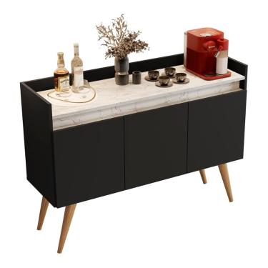Imagem de Aparador Buffet Gold Marmorizado 3 Portas Pés Madeira Maciça