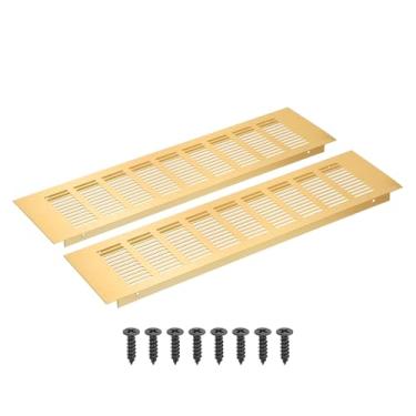 Imagem de PATIKIL Grade de ventilação retangular de 40 x 10 cm, pacote com 2 capas de ventilação de alumínio com parafusos de montagem para guarda-roupa de porta de armário de armário, dourado