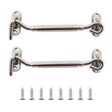 Imagem de Pacote com 2 fechos de gancho e olhal, trava de porta de celeiro ULIFESTAR, trava de aço inoxidável resistente para porta de celeiro deslizante, persianas, garagem, cerca, armário, galpão, porta com