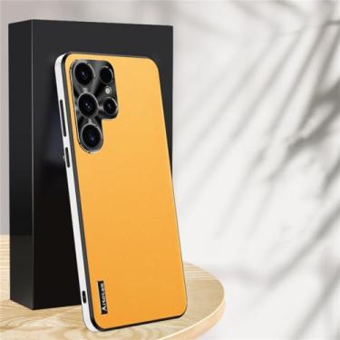 Imagem de Para Samsung S24 Ultra Case Capa de telefone de couro liso fosco para S21 S22 S23 S24 com moldura protetora de lente Capa de borda TPU, amarela, para S24 Plus