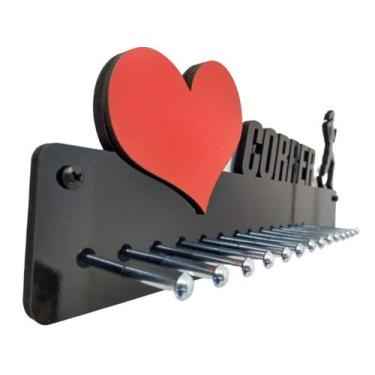 Imagem de Porta Medalha Corrida Fem Amo Correr Coração Vermelho - QUADRO DE MEDA