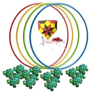 Imagem de Kit Brincadeira 5 pipas + 5 bamboles + 50 bolinhas de gude