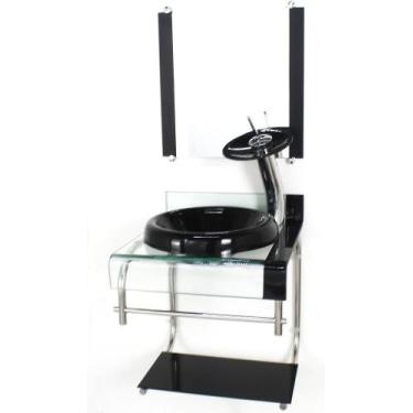 Imagem de Gabinete Vidro 40Cm Banheiro Curvado Duplo Inox Cuba Chapéu - Cubas E 