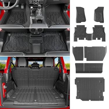 Imagem de powoq Cargo Mat Compatible with 2018-2024 Jeep Wrangler JL Unlimited 4 Door Floor Mat Trunk Liner Replacement for Jeep Wrangler JL 4X4 Accessories (Fit 18-24 JL 4X4, Trunk Mat+Backrest Mat+Floor Mat)