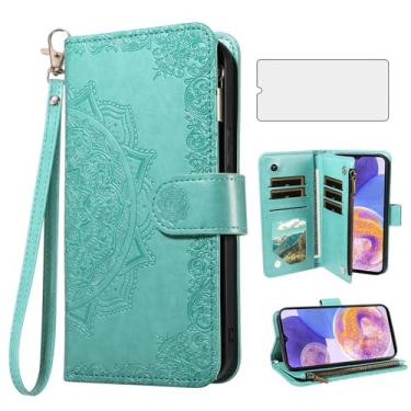 Imagem de Asuwish Capa de celular para Samsung Galaxy A23 5G/4G capa carteira celular com protetor de tela de vidro temperado e flor flip porta-cartão de crédito suporte A 23 23A 6,6 mulheres homens verde