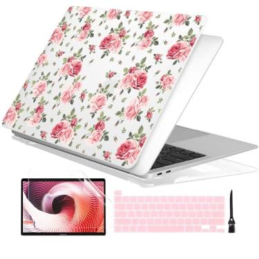 Imagem de Batianda Capa para MacBook Pro 13 polegadas 2022 M2 Chip e modelo A2338 M1 A2251 A2289 versão 2021 2020, capa fosca rígida série floral com capa de teclado e protetor de tela, rosas