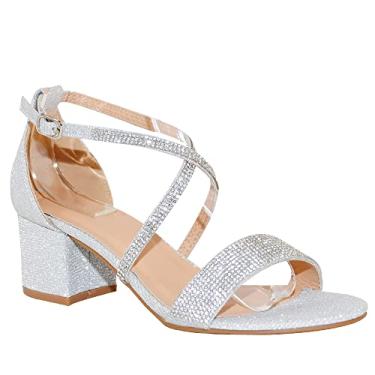Imagem de TRENDSUP Sandálias femininas de salto grosso, Prata, 7
