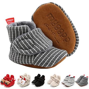Imagem de GDSDYM Pantufas de lã aconchegantes para bebês com solas aderentes, meias quentes de inverno para recém-nascidos e primeiros andadores, B01 Cinza escuro, 0-6 Meses