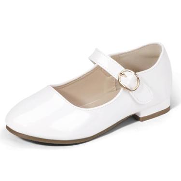 Imagem de PANDANINJIA Sapatos femininos de salto baixo Mary Jane Patenteado Sapatilhas de salto baixo, Patente branca, 11 Little Kid