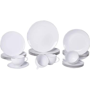 Imagem de Jogo de Jantar 20 Peças Tramontina Atena Porcelana Branco 4 Pessoas Filete Prata