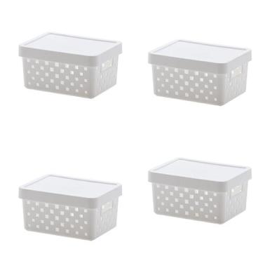 Imagem de Kit 4 Caixa Organizadora C/ Tampa 19x14x10  Quadratta Branco - Paramou