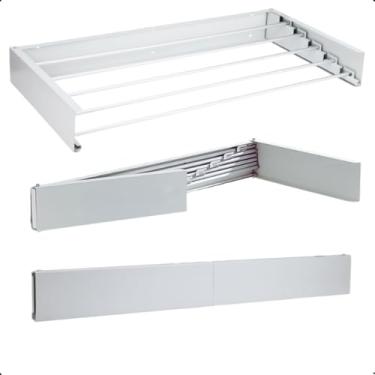 Imagem de Varal Retrátil De Parede Secreto Dobrável 80cm Com 5 Varetas (Branco)