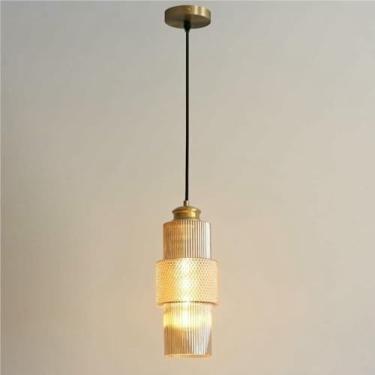 Imagem de WLHAZMWY Candeeiro pendente de vidro em forma de cilindro lâmpada pendente nórdica minimalista lâmpada suspensa moderna criativa base E26e27 (âmbar)