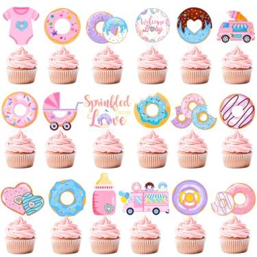 Imagem de Donut Baby Sprinkle Cupcake Toppers 48PCS Sprinkled with Love Baby Shower Decorations Donut Cupcake Picks Donut Theme Party Cake Decorations for Welcome Baby Party Supplies