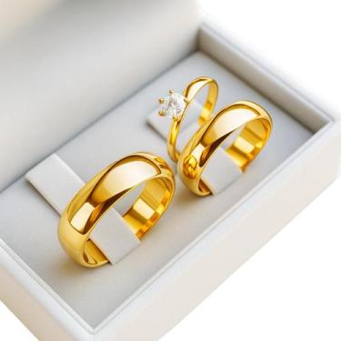 Imagem de Par De Alianças Tungstênio E Solitário Casamento Noivado Relacionament