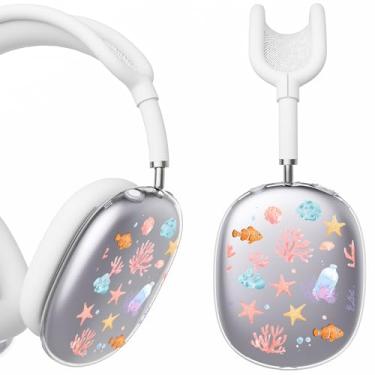 Imagem de BlHMCASE Capa de fone de ouvido para AirPods Max, lindas capas transparentes de estrelas do mar, capa de silicone branca para fones de ouvido para Apple AirPods Max