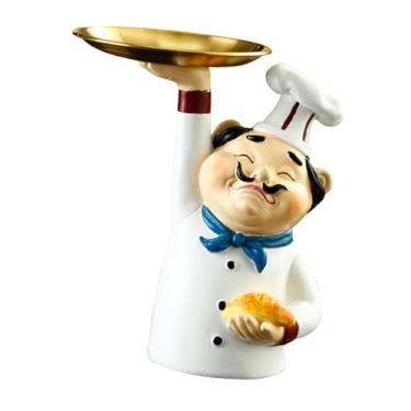 Imagem de Bothyi Bandeja de armazenamento decorativa com escultura de chef colecionável 14x11x22 cm porta-chaves organizador para armário de café de hotel elegante e