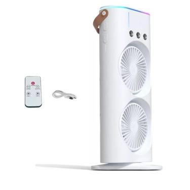 Imagem de Mini Climatizador Ventilador Duplo Giratório Com RGB, Controle Remoto e Portátil