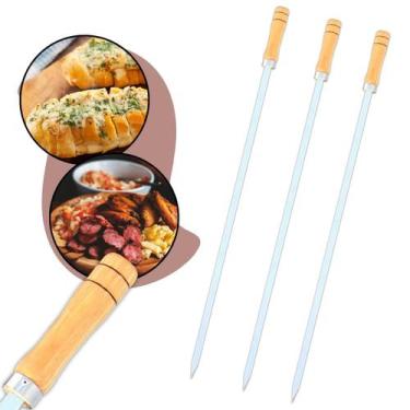 Imagem de Kit 3 Espetos Aperitivo Estreito Alumínio Chato para Assar Churrasco M