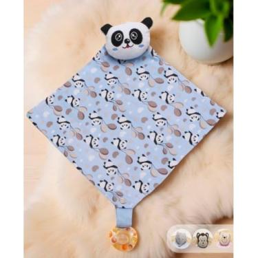 Imagem de Naninha De Bebê Com Prendedor De Chupeta Menina Menino(Panda Azul)