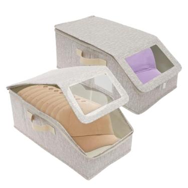 Imagem de 2 peças empilháveis de armazenamento de chapéus para bonés de beisebol, caixa de armazenamento de chapéus com abertura frontal, caixa snapback com janela transparente, organizador de chapéus com