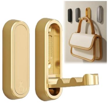 Imagem de Gancho De Parede Cabide Banheiro Pendurar Toalhas Minimalista de Aço Recolhe o Gancho Quando Não Estiver Usando 2 Peças (01 - GOLD)