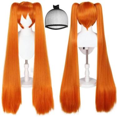 Imagem de Peruca Cosplay ANOGOL Orange Synthetic Hair 120cm com boné