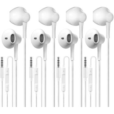 Imagem de TOUNYSNG Fones de ouvido com fio [Clear Call], [certificado MFi] 3,5 mm com microfone, controle de volume, fones de ouvido estéreo HiFi para iPhone/iPad/Kindle/rádio meteorológica [pacote com 4