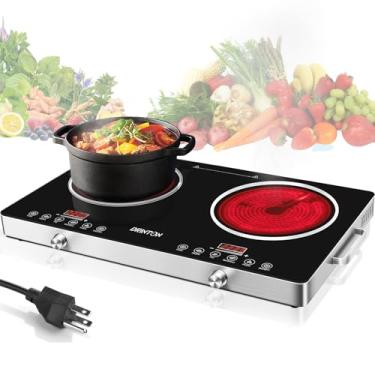 Imagem de DRINTON Cooktop Elétrico De 2 Bocas, 3500 W, 110 V, Queimador Duplo Elétrico Com Temporizador De 4 Horas, Temperatura Ajustável Para Cozinhar Em Bancada, Fogão Portátil Com Infravermelho, Compatíve
