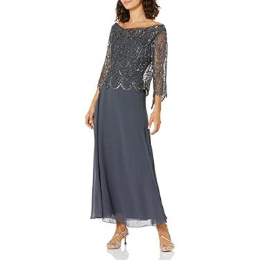 Imagem de J Kara Vestido feminino Petite 3/4 com contas recortadas, Cinza/mercúrio/arma, 44