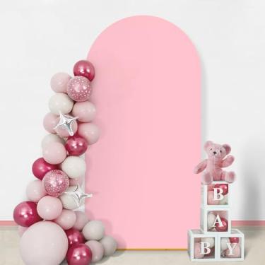 Imagem de GOJAWAY Capa de arco de casamento rosa de 1,8 m, capas de suporte de arco de casamento de elastano para topo redondo Chiara Arch Background Capa para decoração de festa de aniversário, cerimônia